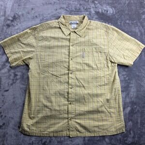 Columbia Mens Plaid Short Sleeve Button Down Shirt‎ Yellow Tan AM7865 Size L